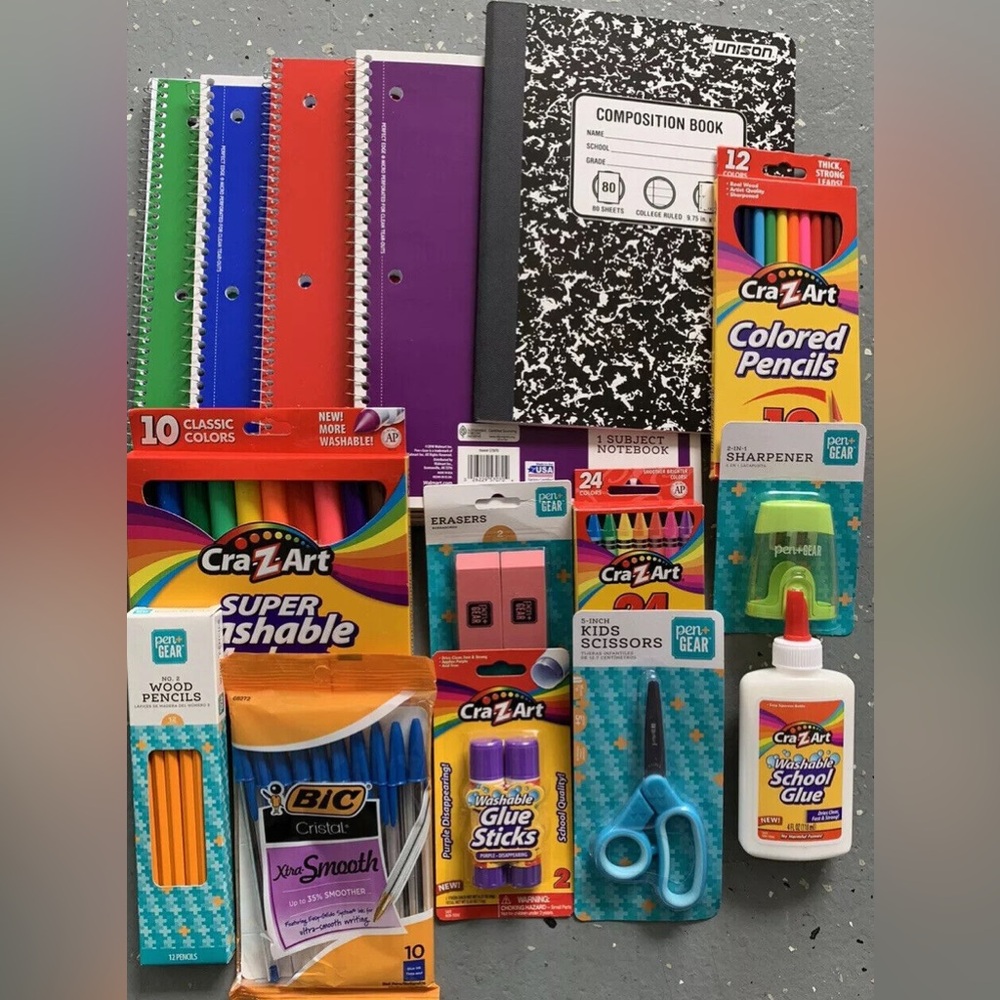 School Supplies Bundle Crayons Markers Pencils Pens Notebooks paper And More.